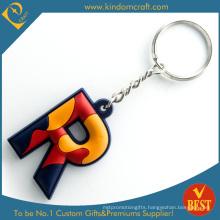 Cheap High Quality Colorful R Letter Logo Rubber PVC Key Ring as Gift From China